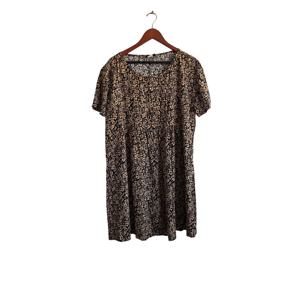 Notations Clothing Co Womens Tan Black Geometric Abstract Print Shift Dress L‎